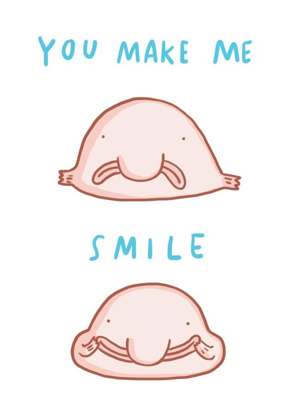 Funny blob fish Valentine's card - to make someone smile - quirky cool card created by Sarah Ray