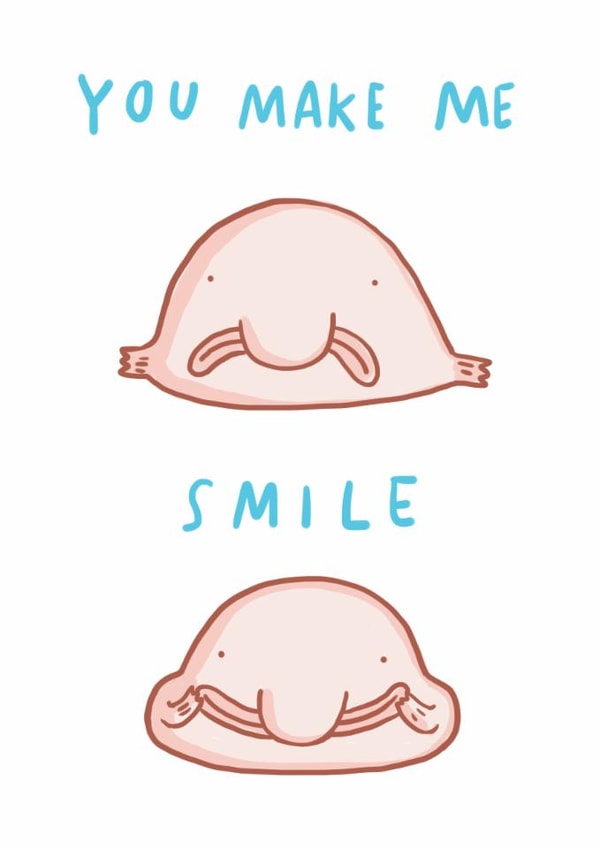 Funny blob fish Valentine's card - to make someone smile - quirky cool card created by Sarah Ray