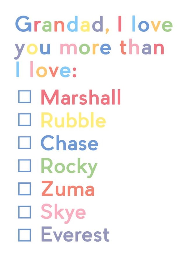 Paw Patrol tickbox card created by JosieOnTheRun