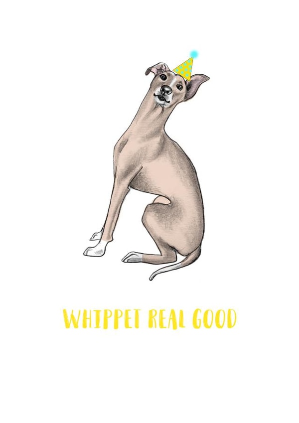 Funny Birthday Card - Whippet Real Good - Dog created by Beth Goodwin