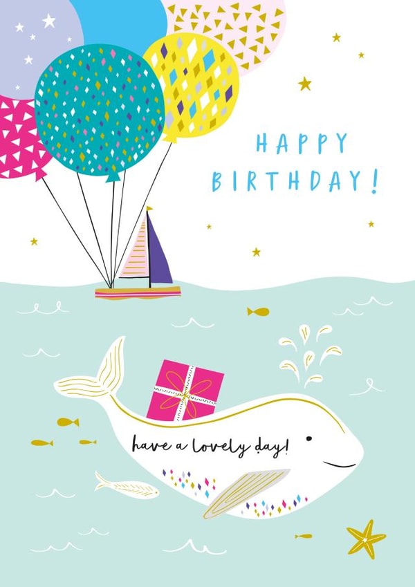 whale balloons Birthday Card 1702 created by Jessica Hogarth
