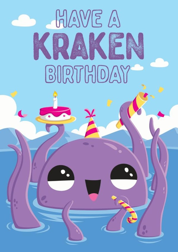 Funny Kraken Birthday Card 15011 created by Koala Tea Party