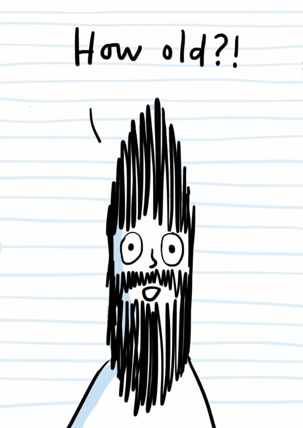 Funny birthday card for a man - bearded bloke - How old? created by Sarah Ray