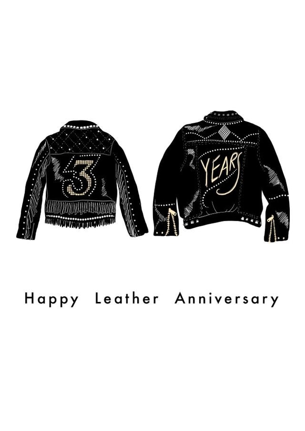 Cute Leather Jackets Anniversary Card - 3 Years - Happy Leather Anniversary created by Harriet Popham