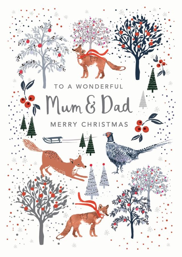 Classic Christmas Card - Parents - Wonderful Mum And Dad - Festive Animals created by Louise Tiler