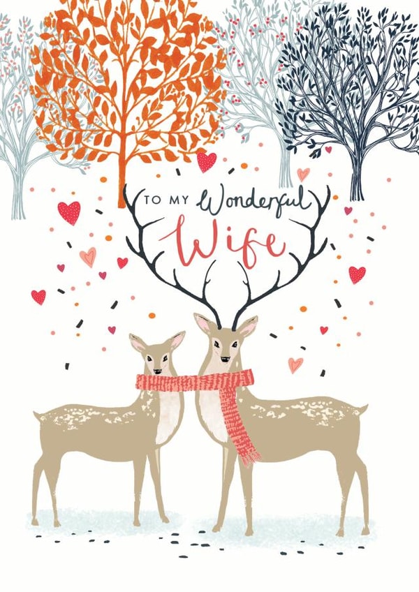 Wonderful Wife - To My Wonderful Wife - Couple - Reindeers - In Love - Cute - Pretty - Wildlife - Reindeer Hug - Wife - For Her - Christmas Card created by Louise Tiler