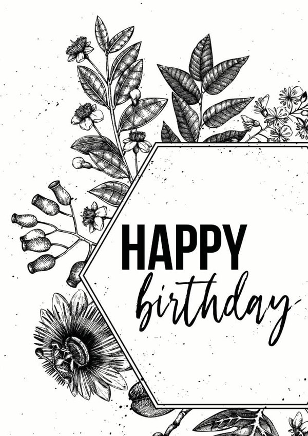 Modern birthday card - plant card - black and white flora - happy birthday created by Open Space Collective