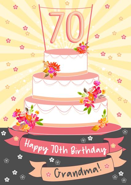 Happy 70th Birthday Grandma Cake Birthday Card | thortful