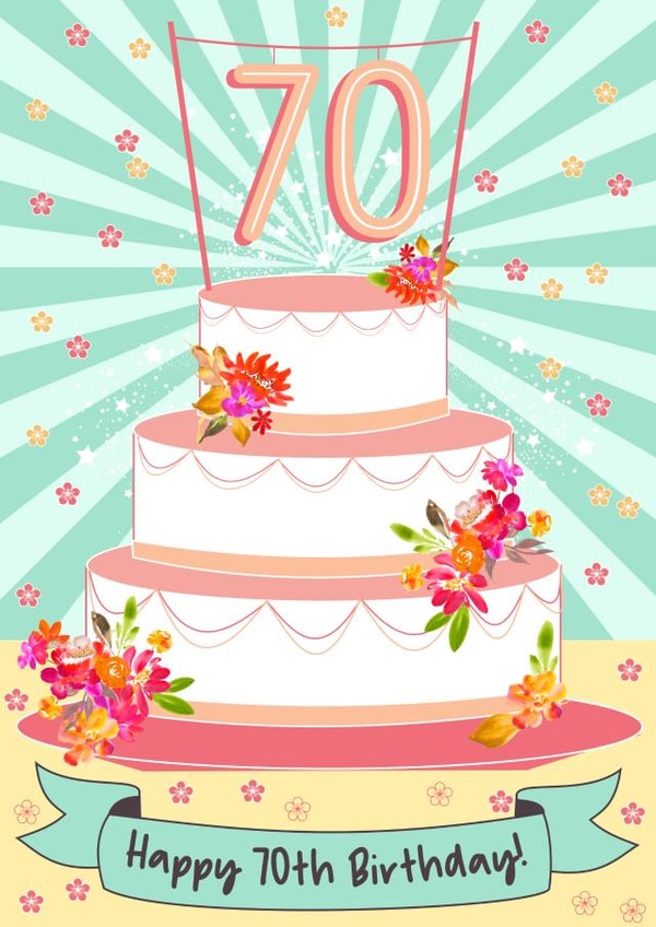 Happy 70th Birthday Cake Birthday Card created by Little Silverleaf