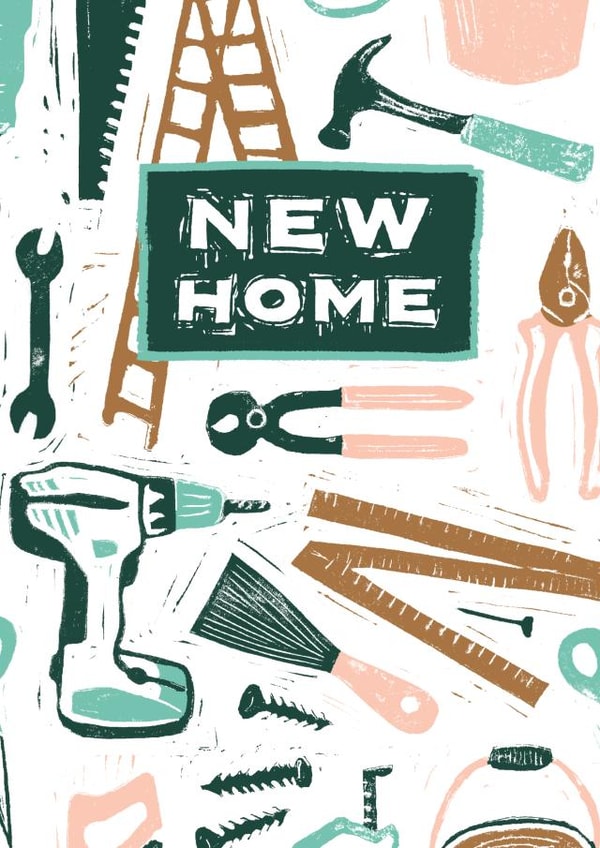 house linocut New Home Card 15759 created by Karin van der Vegt