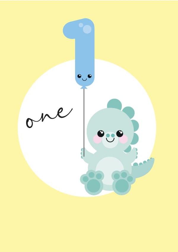 Cute 1st Birthday Card - Dinosaur - Balloon created by Rulu