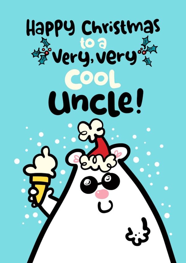 Cute Funny Polar Bear with ice cream Uncle Christmas Card created by Pink wink