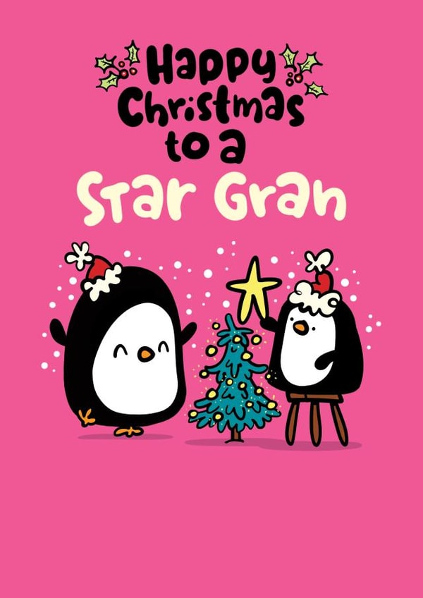 Cute Penguin Christmas Card for a Star Gran created by Pink wink