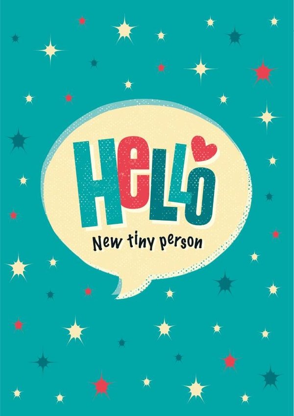 New tiny person baby congratulations card created by The Typecast Gallery