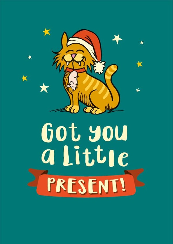 Funny present cute ginger cat Christmas card created by The Typecast Gallery
