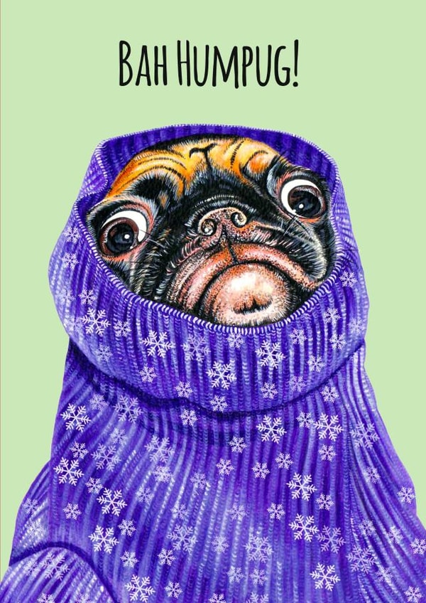 Funny Pug Christmas Card 1000 created by sarahcoxartwork