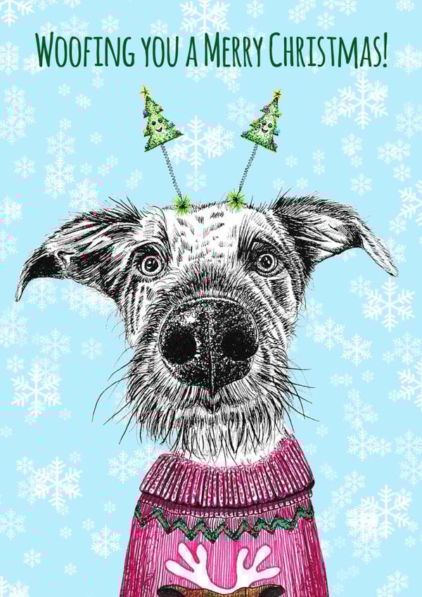 Funny Lurcher Dog Christmas Card created by sarahcoxartwork