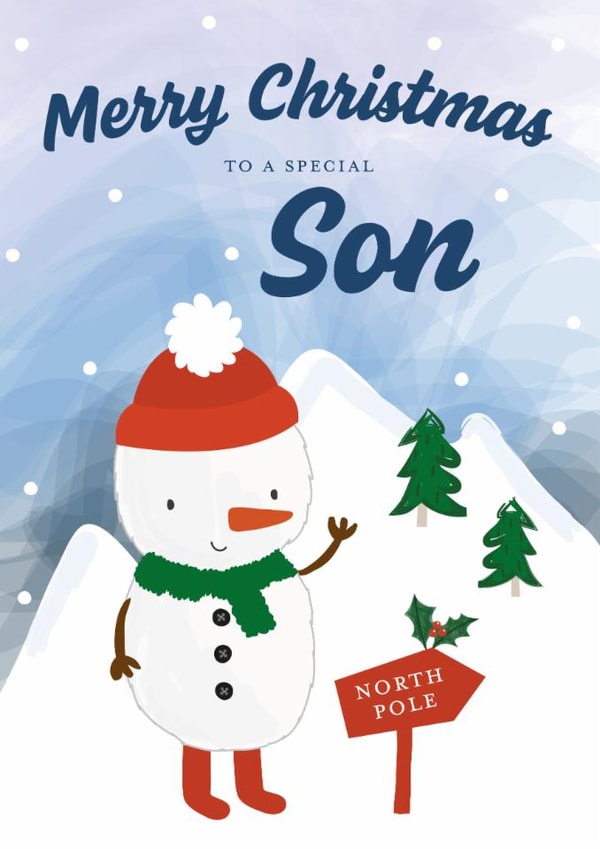 Cute Christmas card- For Son- Snowman theme created by Juniper and Rose Studio