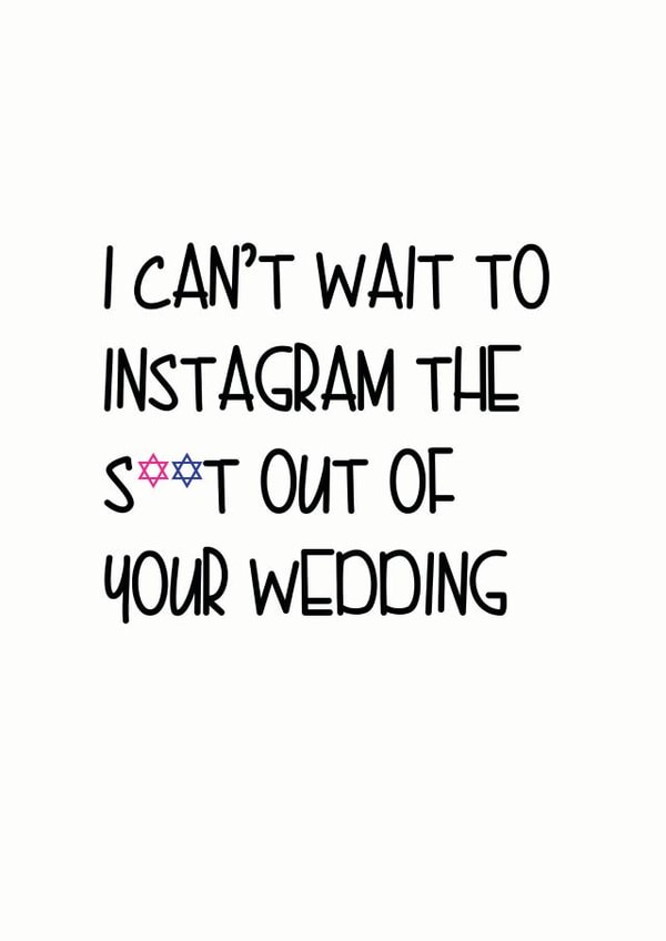 Cheeky Jewish wedding card - I can't wait to Instagram the shit out of your wedding created by Little Lisa Designs