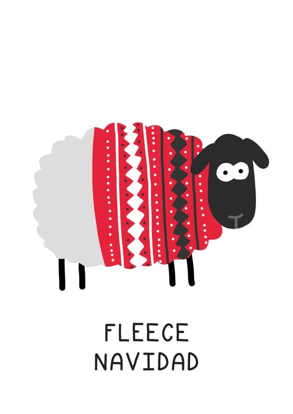 Cute - Pun - Feliz Navidad - Fleece Navidad - Fleece Wearing Sheep - Festive - Cosy - Christmas Jumper - Christmas Card created by CoolSource Cards