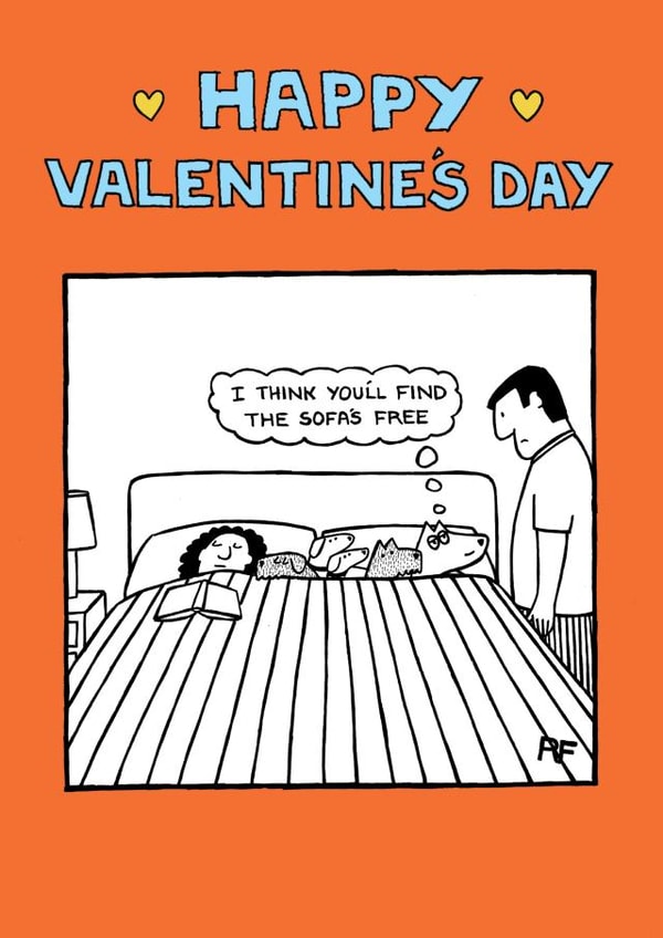 dog sofa Valentines Day Card 1929 created by Off The Leash Cartoons by Rupert Fawcett