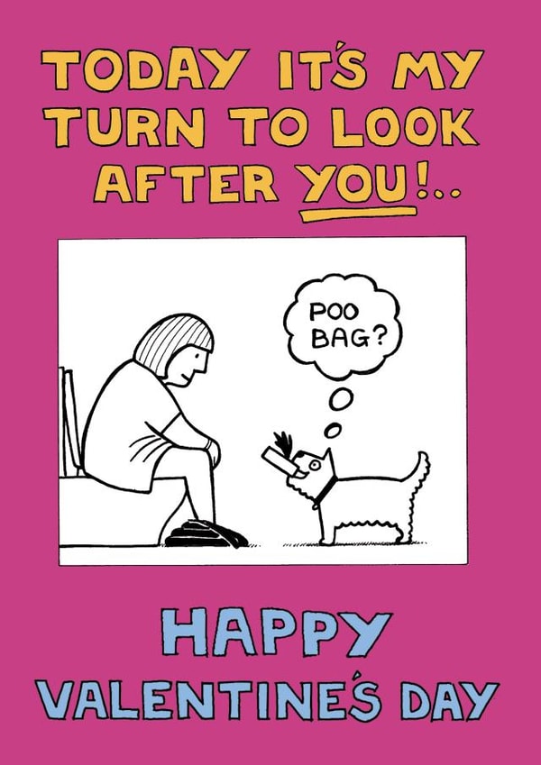 poo bag turn Valentines Day Card 1931 created by Off The Leash Cartoons by Rupert Fawcett