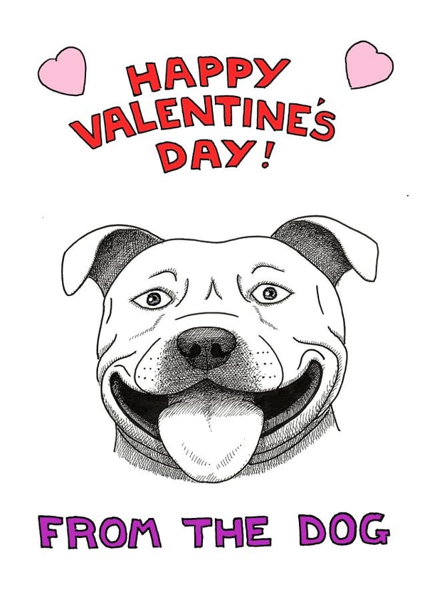 staffie staffordshirebullterrier Valentines Day Card 24611 created by Off The Leash Cartoons by Rupert Fawcett