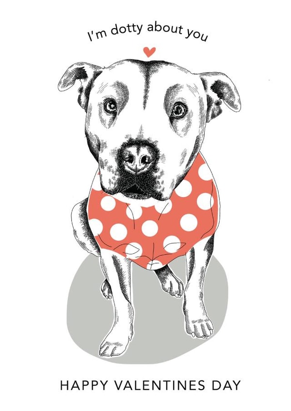 staffy staffie Valentines Day Card 8305 created by Dotty Dog Art