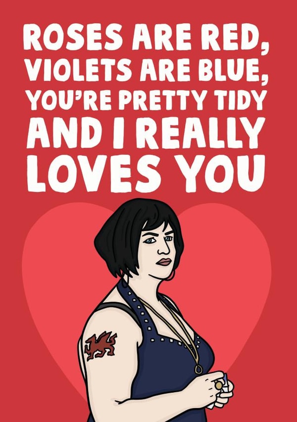 Cute Valentines Day Card - Roses Are Red - Gavin And Stacey - You're Pretty Tidy And I really Loves You created by Studio Doodles