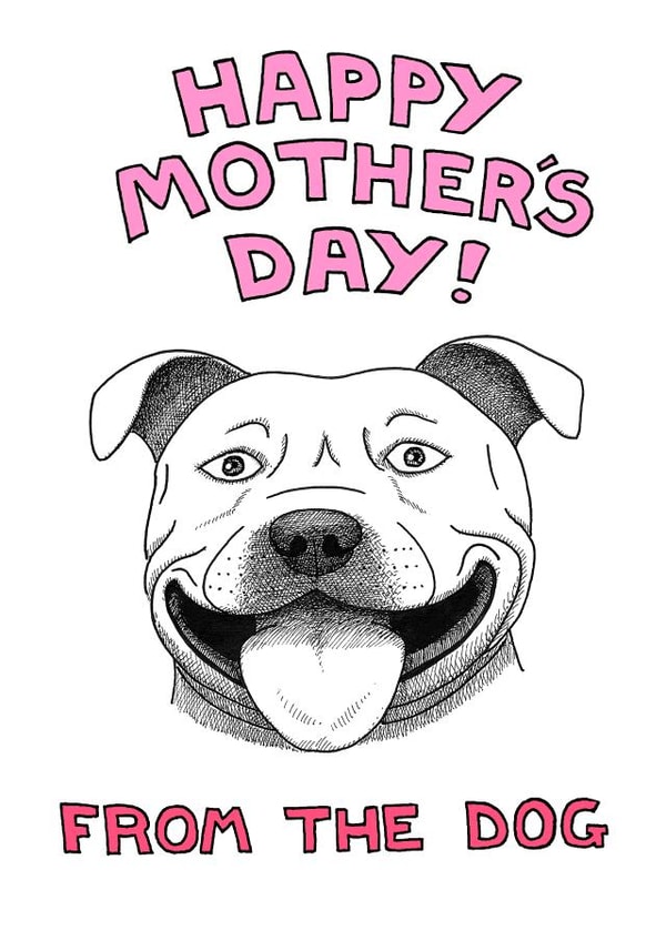 staffie staffordshire Mothers Day Card 1945 created by Off The Leash Cartoons by Rupert Fawcett