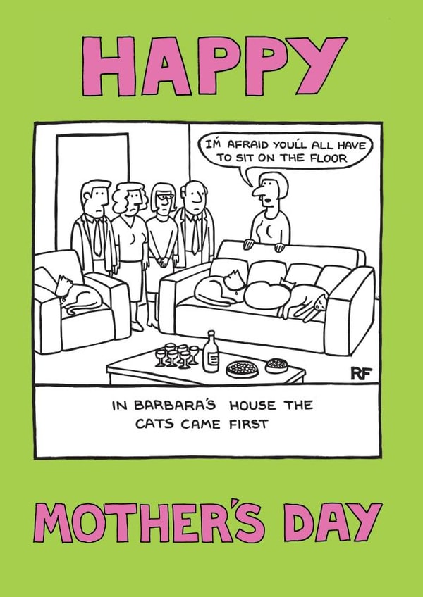 sit on the floor cat Mothers Day Card 1824 created by On The Prowl Cat Cartoons