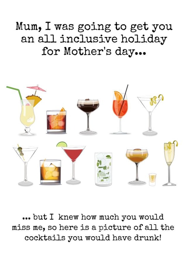 Cocktails Funny Mothers Day Card 25550 created by Doodle Dot Design Co