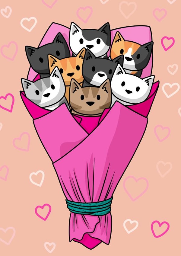 bokay cat Valentines Day Card 7855 created by Doodlecats