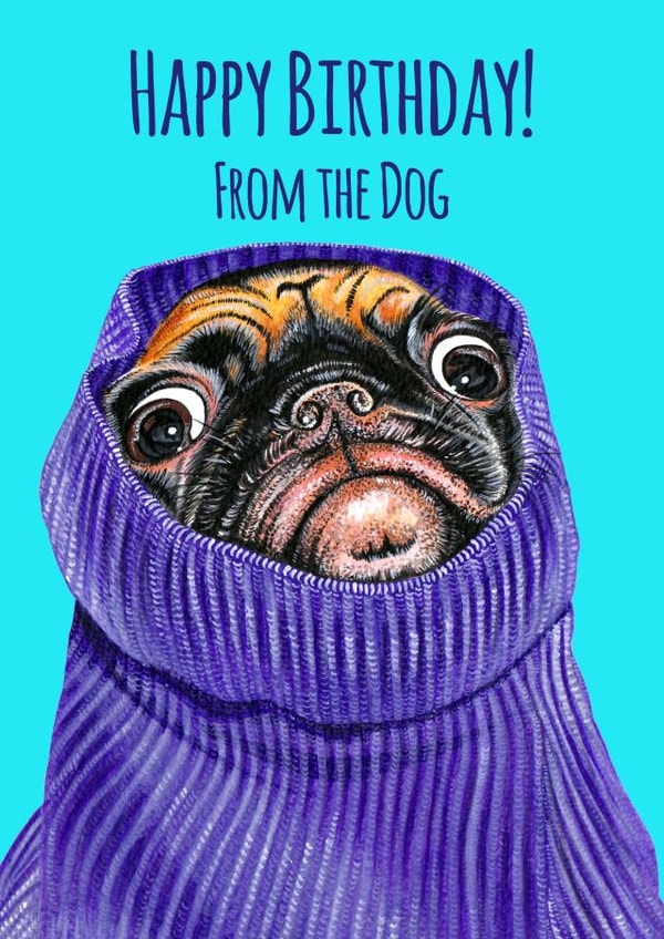 Happy Birthday Funny Pug Dog Card created by sarahcoxartwork