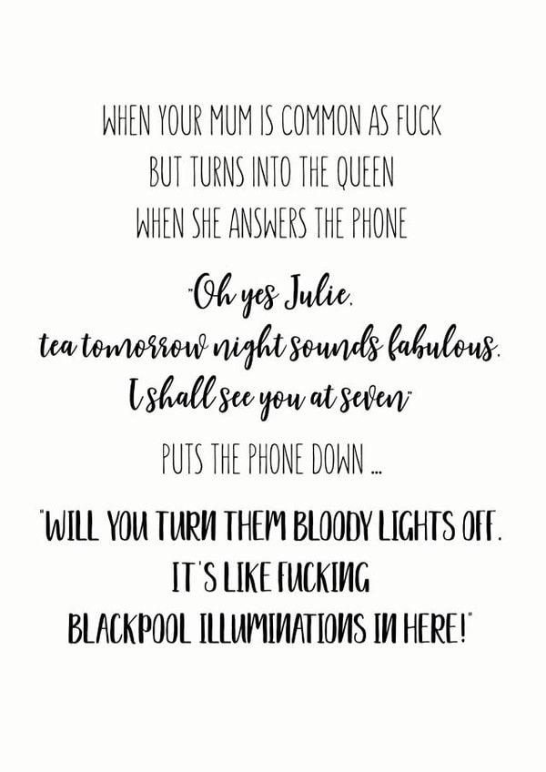 typography funny Mothers Day Card 27518 created by The Monochrome Bow