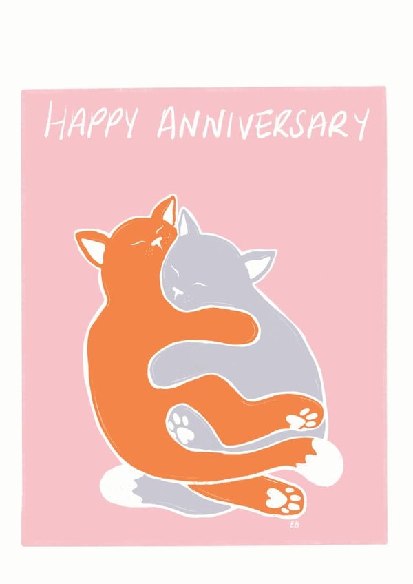 cat cuddling Anniversary Card 16620 created by That Fat Cat Illustration