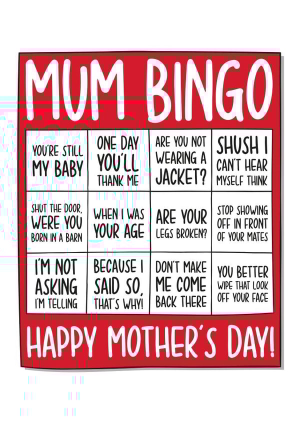 bingo funny Mothers Day Card 11355 created by TeePee Creations