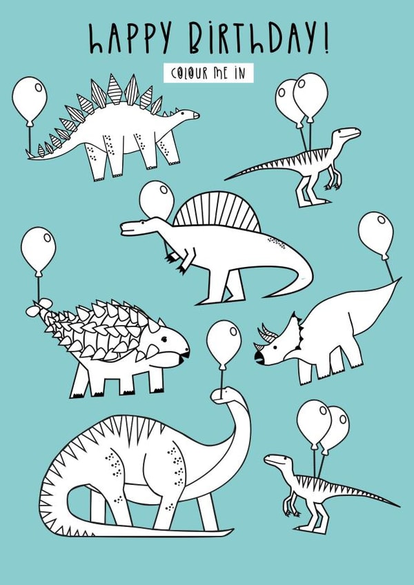 dinosaur colour me in Birthday Card 9188 created by Powerinmykindness