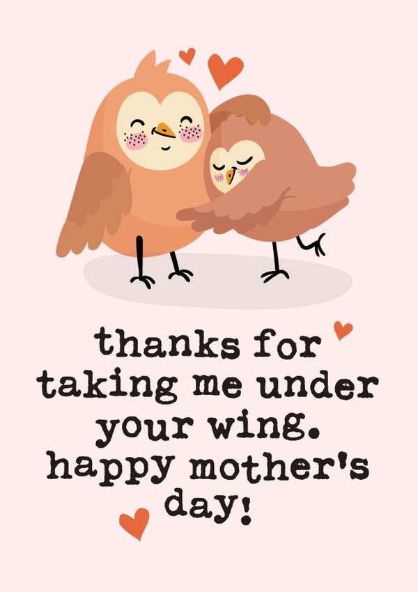 Cute Mothers Day Card - Step Mum - Owls - Thanks For Taking Me Under Your Wing created by Mrs Best Paper Co.
