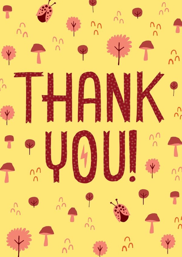 Cute Thank You Card - Mushroom Garden with Ladybugs created by Kay Wolfersperger