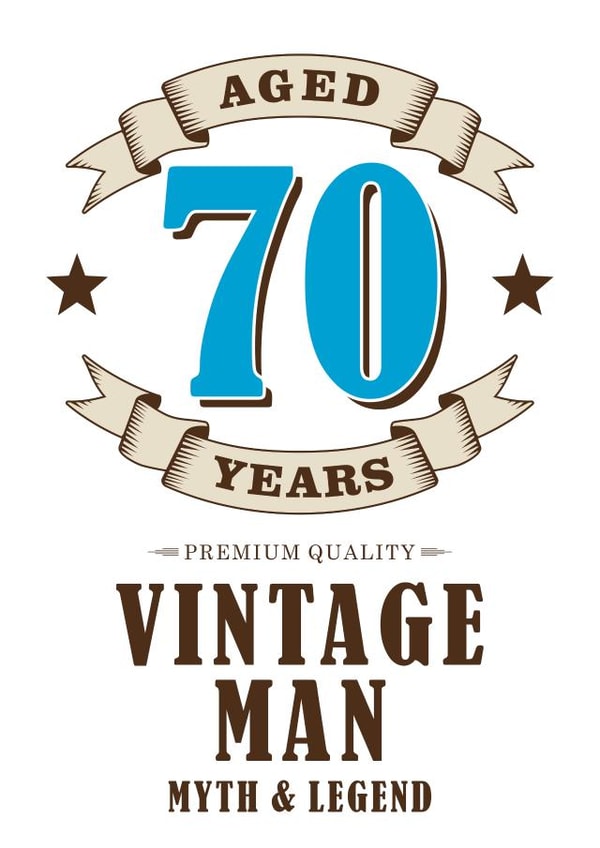 Premium quality vintage man 70th birthday card created by Waffle & Faff