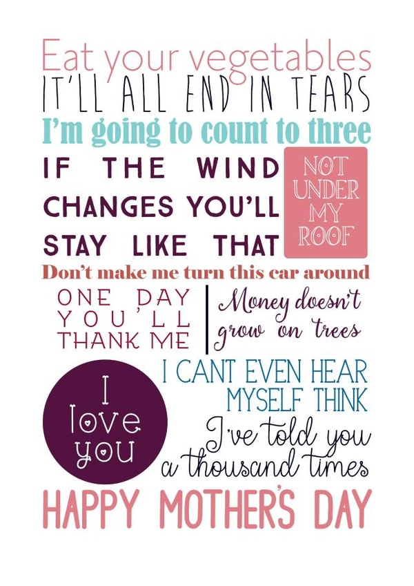 sayings warnings Mothers Day Card 41301 created by Elise Williams