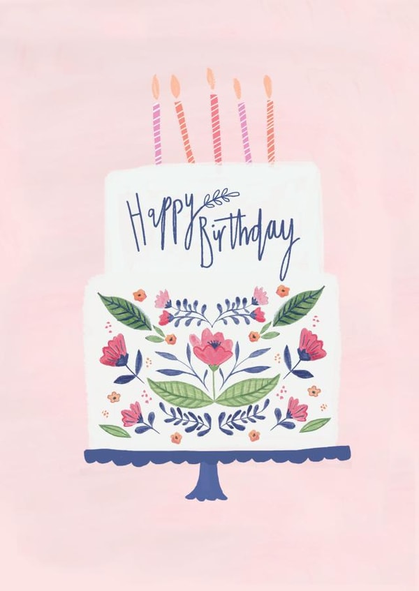 Birthday Cake with Flower Pattern Card - Happy Birthday created by Laura Pantony