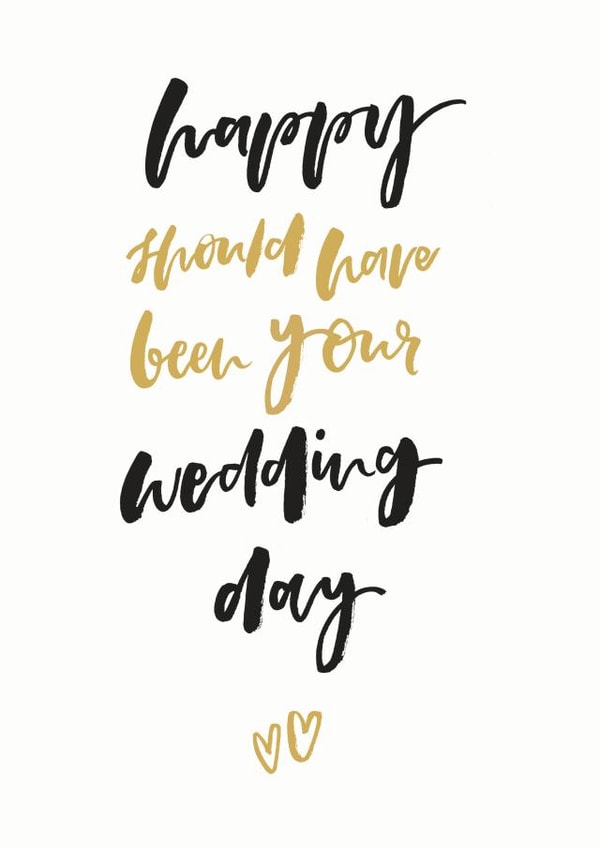 Black and gold postponed wedding day design. created by Bee Davies