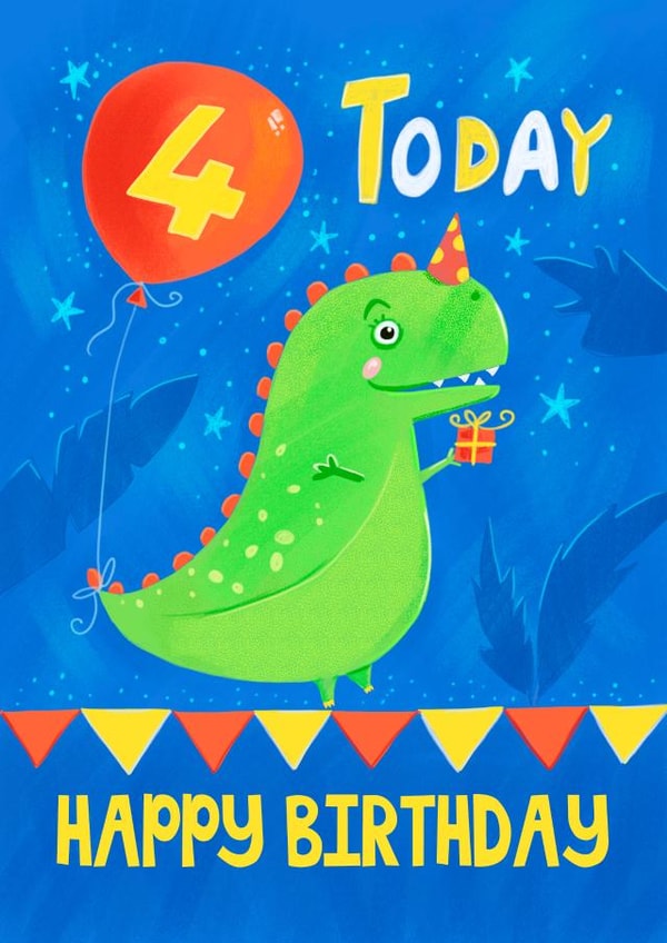 Children's Age 4 Cute Dinosaur Birthday Card created by Dale Simpson