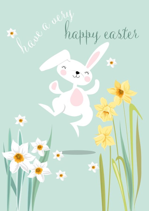 bunny daffodils Easter Card 2049 created by Pink Pig