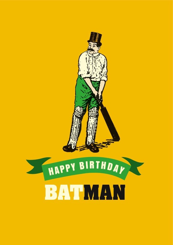 Funny cricket birthday card for men created by The Typecast Gallery