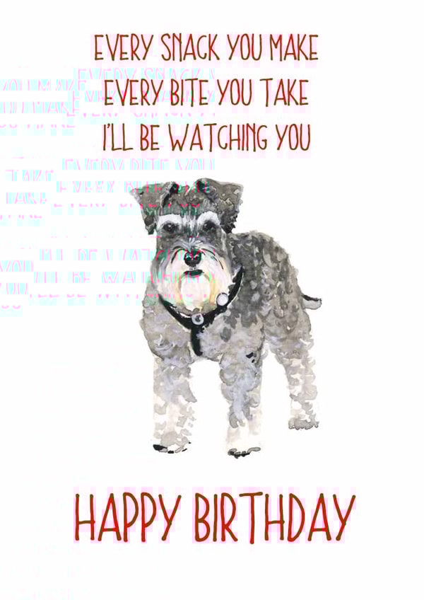 Schnauzer every snack you make birthday card created by Sarah Maddox