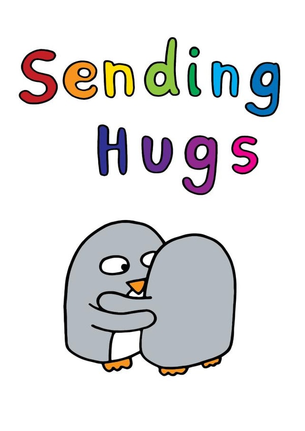 Sending hugs thinking of you penguin card created by Penguin Parade