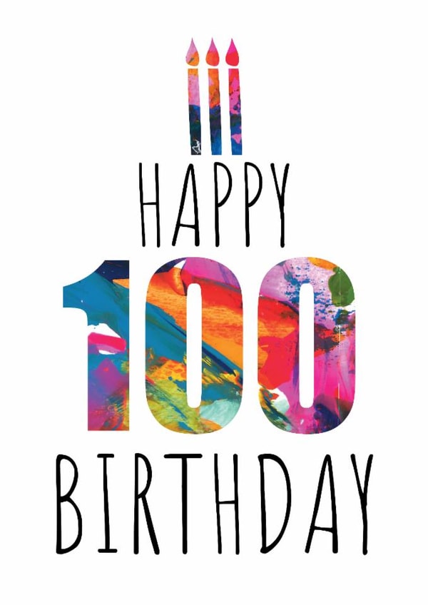 100th Birthday Card for friends & family - Birthday cake & candles -abstract art created by size3art